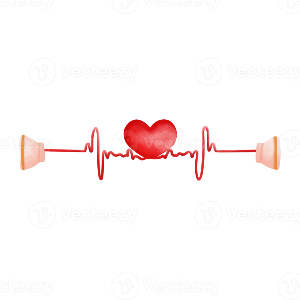 lindo corazón de acuarela con latido del corazón, pulso del corazón, elemento de San Valentín png