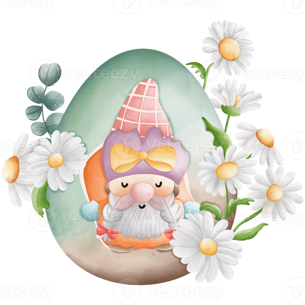 Watercolor cute easter gnome in easter egg, bunny gnome, Spring Rabbit Gnome Easter Elements png