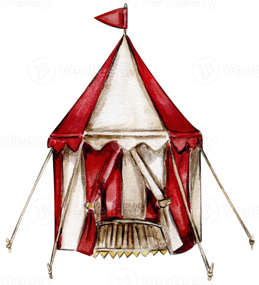 Watercolor hand drawn red circus tent vintage style. Perfect for wedding, invitations, blogs, card templates, birthday and baby cards, patterns, quotes. isolater on white background. png
