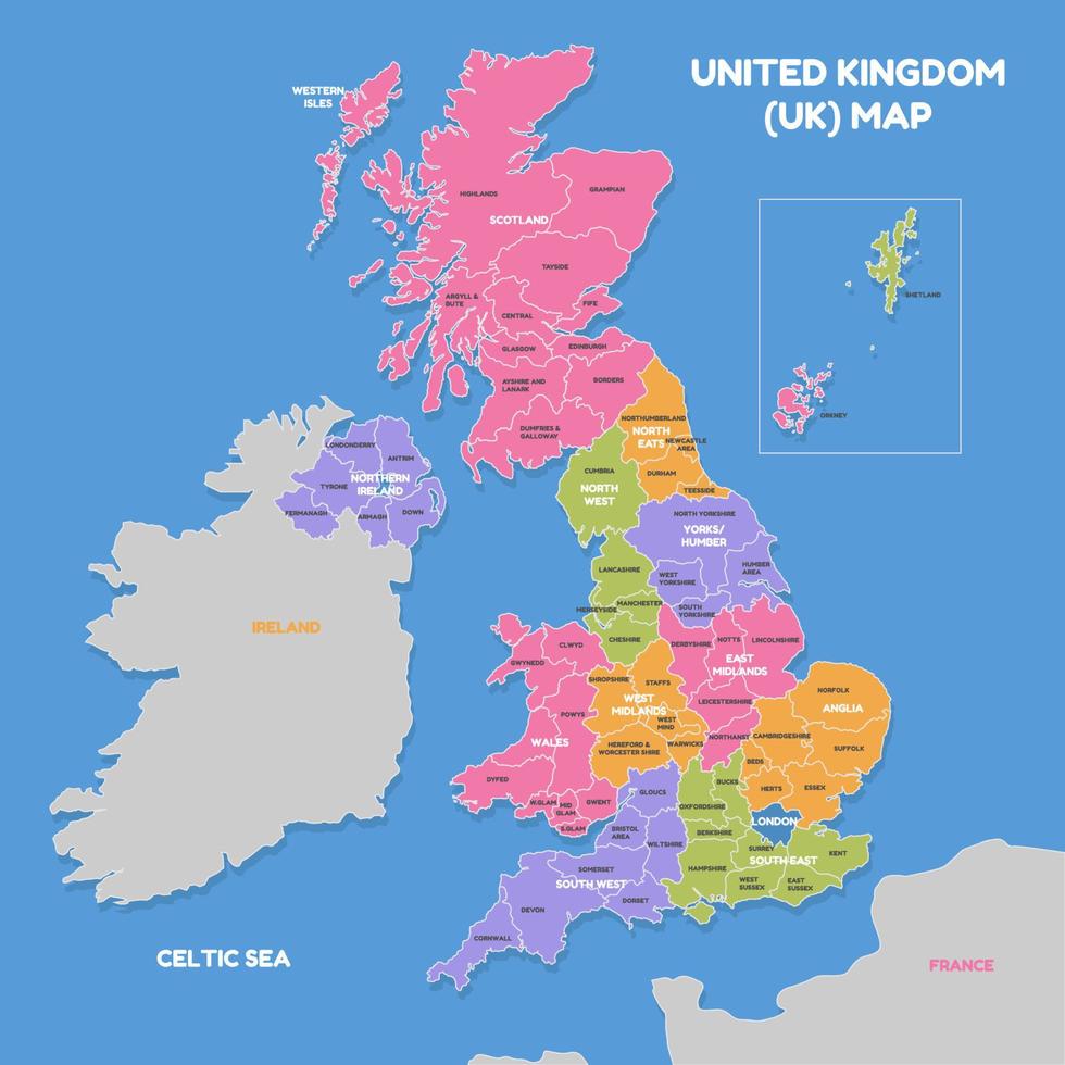 Map of United Kingdom with Surrounding Borders vector