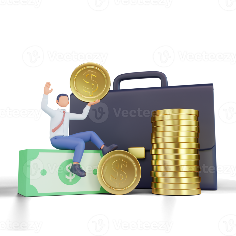 3d illustration successful bussinesman or investor presenting stack of money png