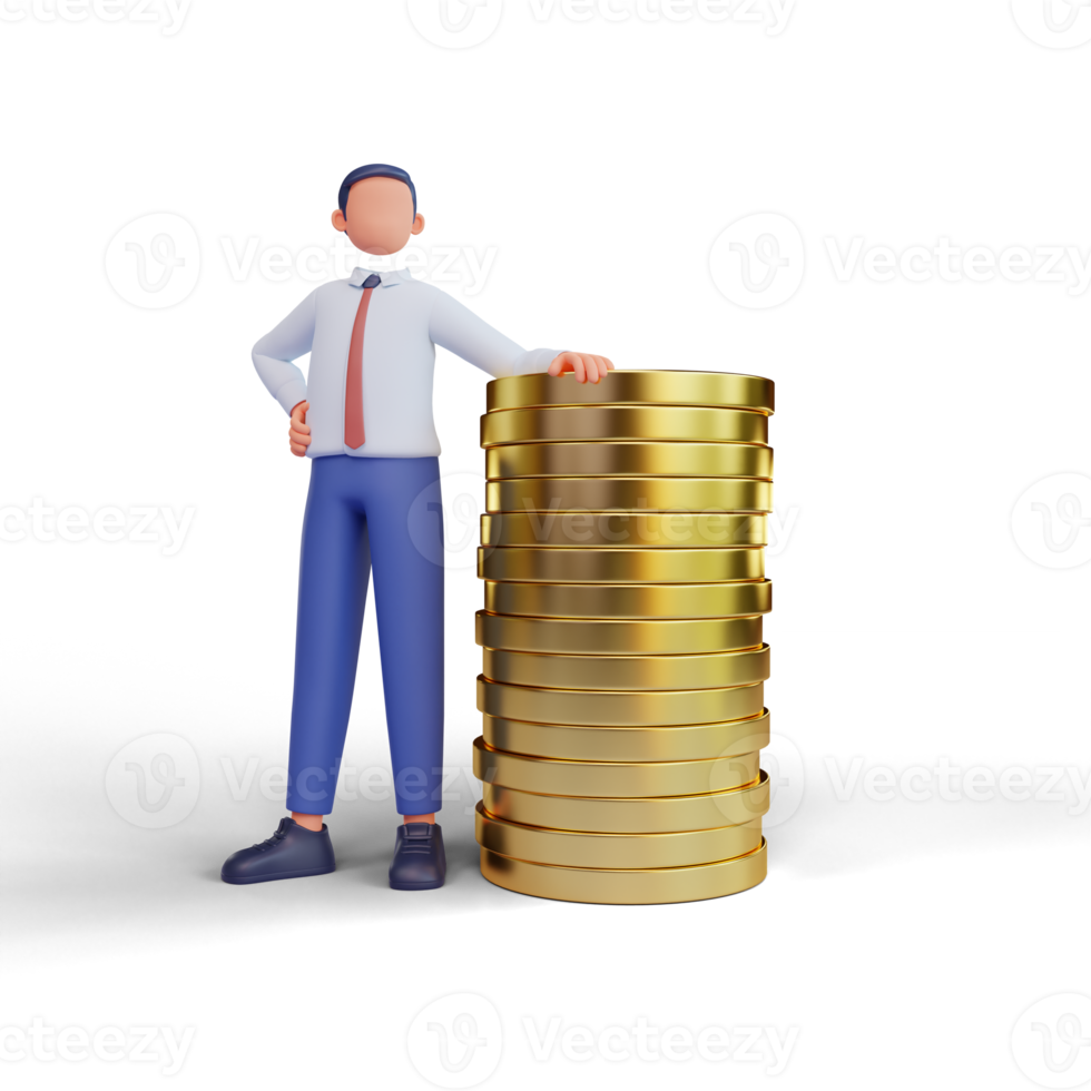 3d illustration successful bussinesman or investor presenting stack of money png