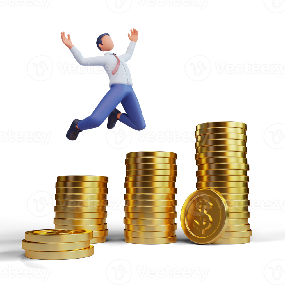 3d illustration successful bussinesman or investor presenting stack of money png