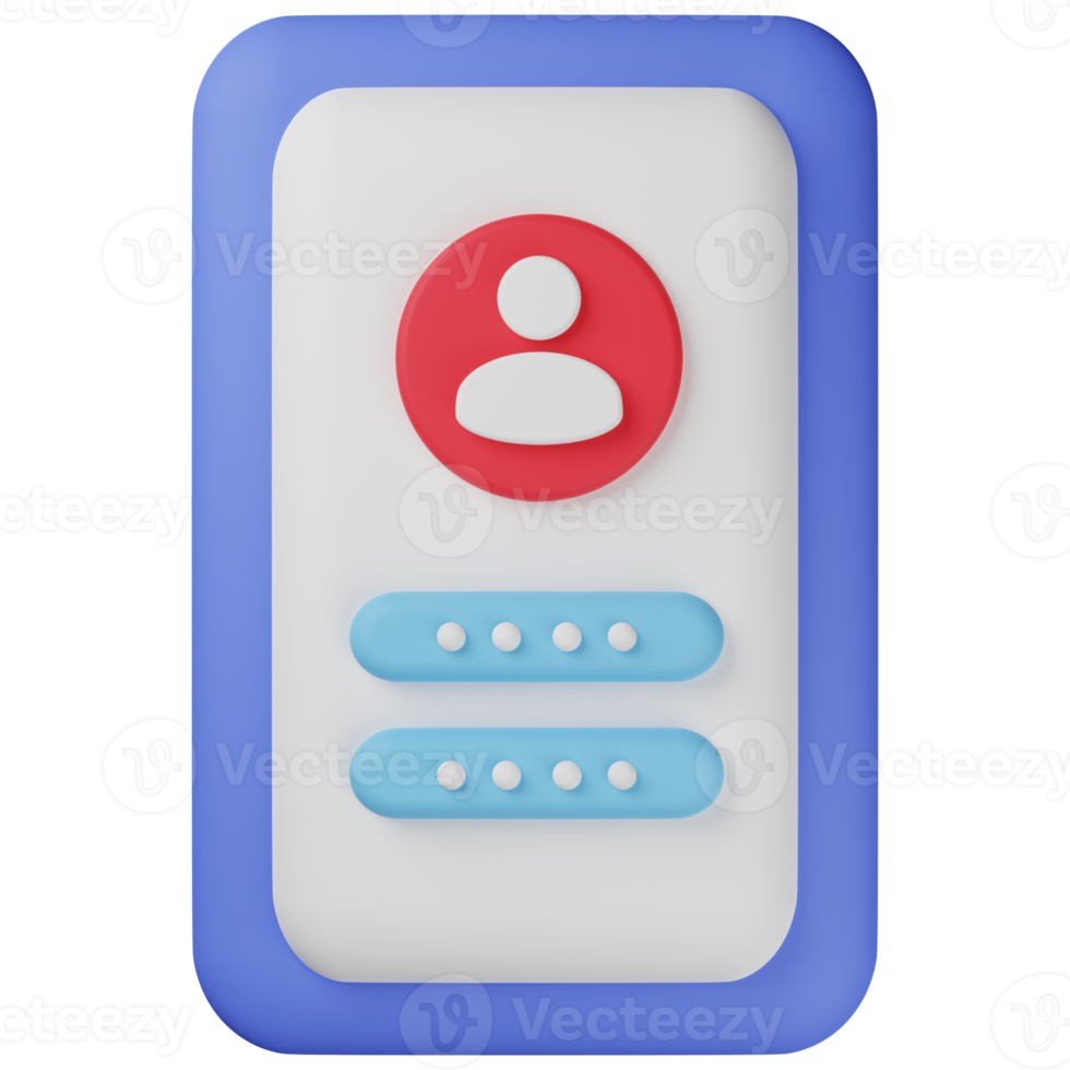 account login and password form on smartphone app user authorization login authentication page sign up conce icon 3d png