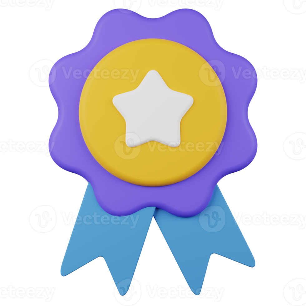 winner medal with star and ribbon. 3d icon. cartoon minimal style. premium quality, quality guarantee png