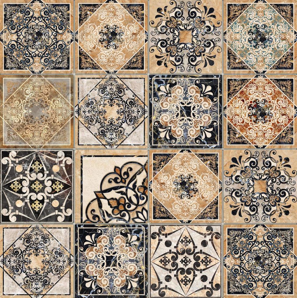Digital tiles design. Abstract damask patchwork seamless pattern Vintage tiles photo