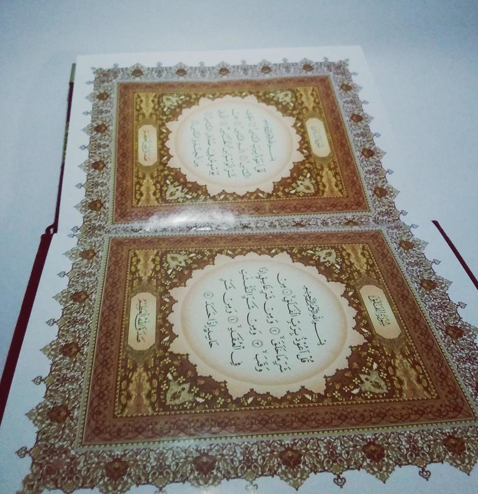 The contents of the Muslim holy book section seen from the side. photo