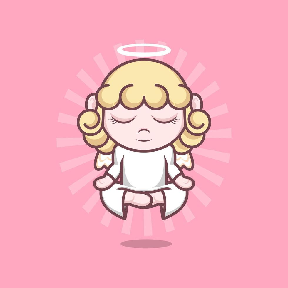 cute cartoon angel meditating yoga style vector