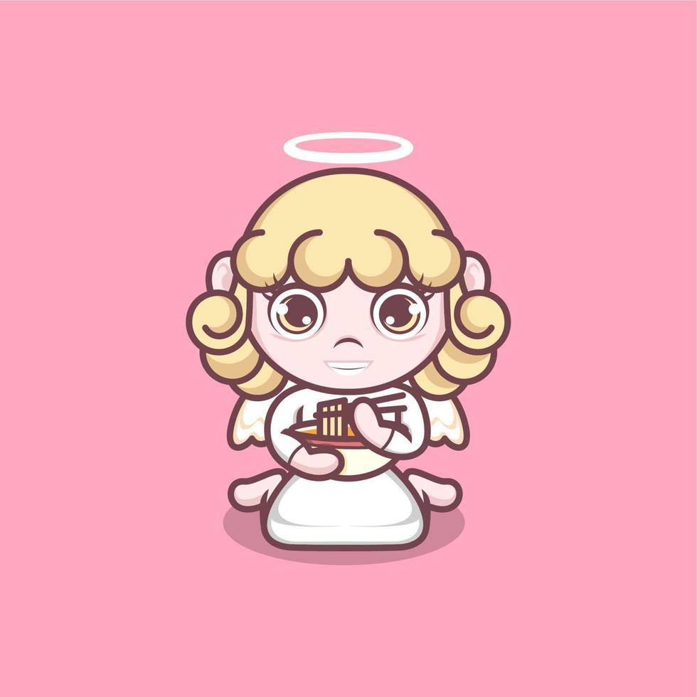 linda dibujos animados ángel comiendo ramen 20791219 Vector en Vecteezy