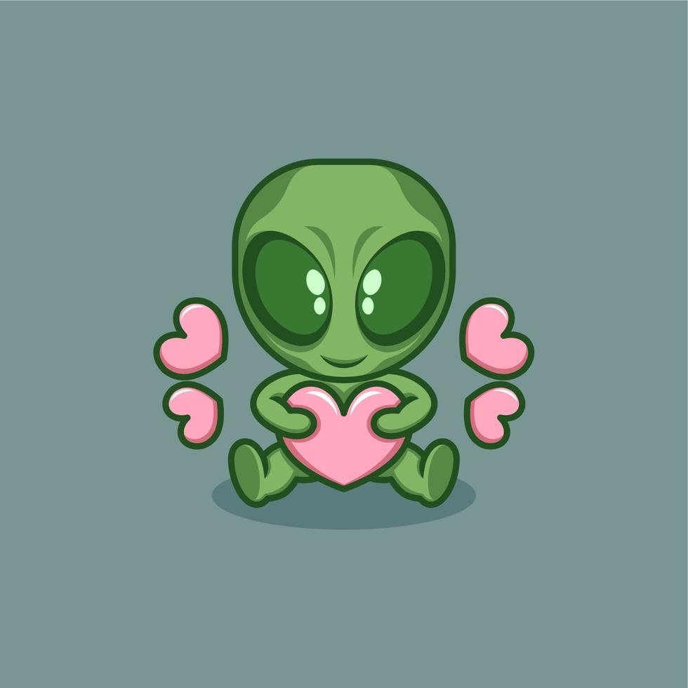 linda dibujos animados extraterrestre con amor vector