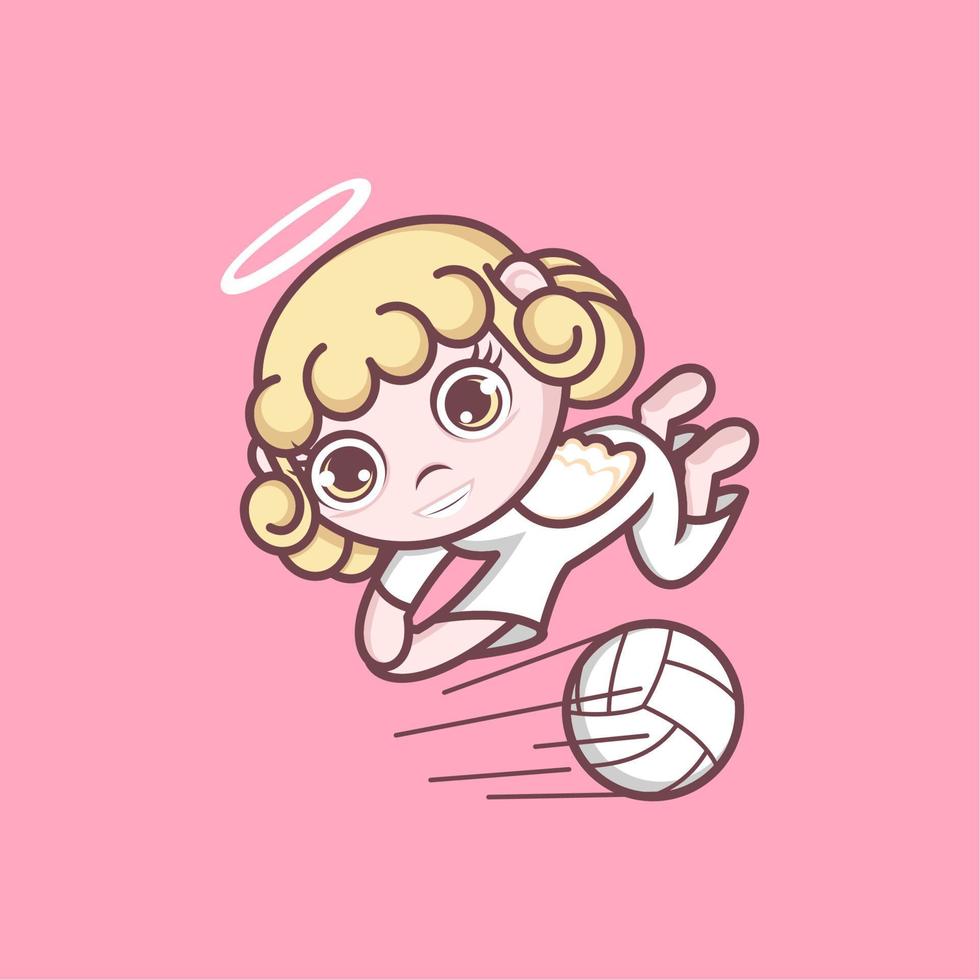 cute cartoon angel playing volleyball vector