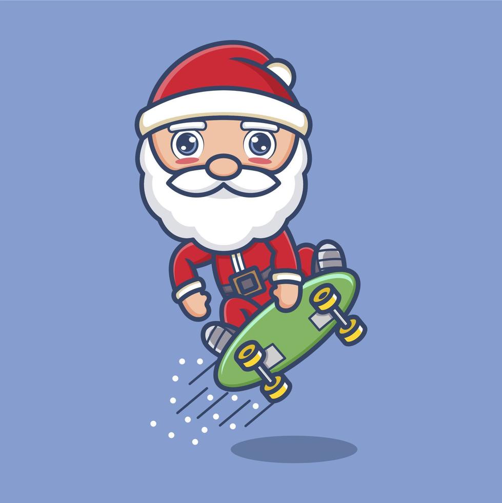 cute cartoon santa claus playing skateboard vector