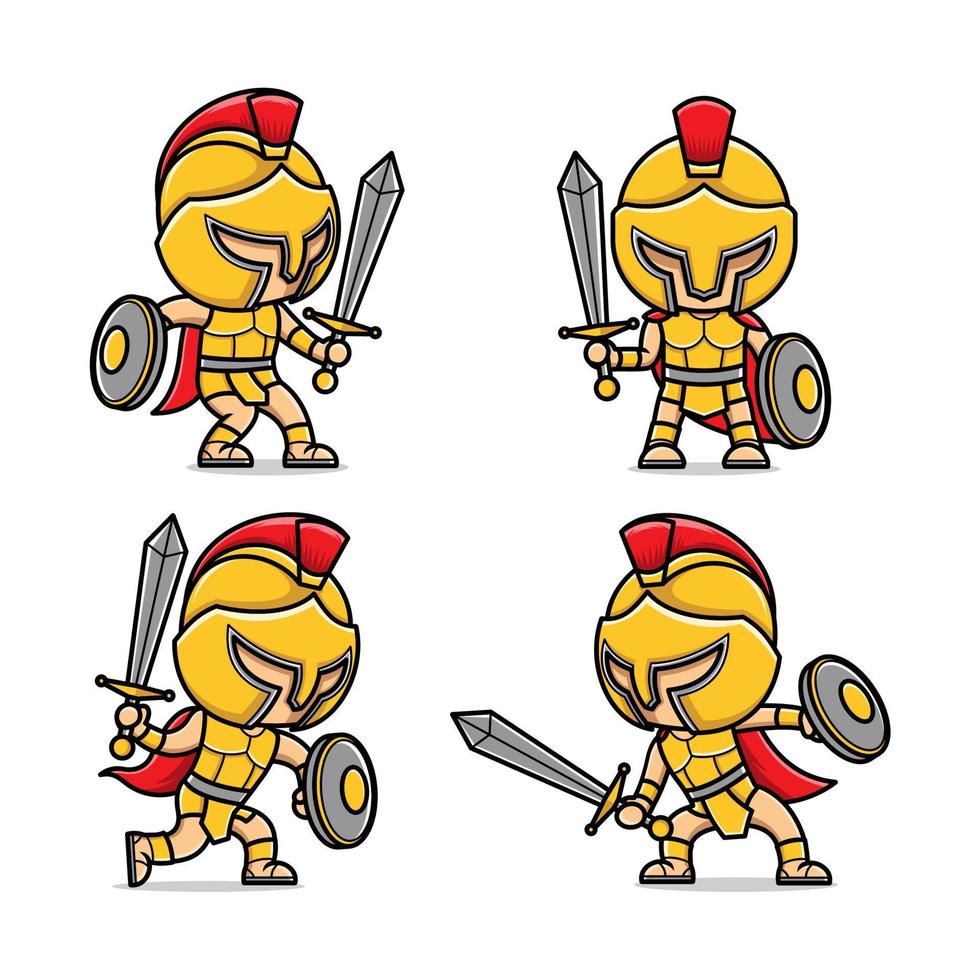 linda dibujos animados gladiador luchando con espada vector