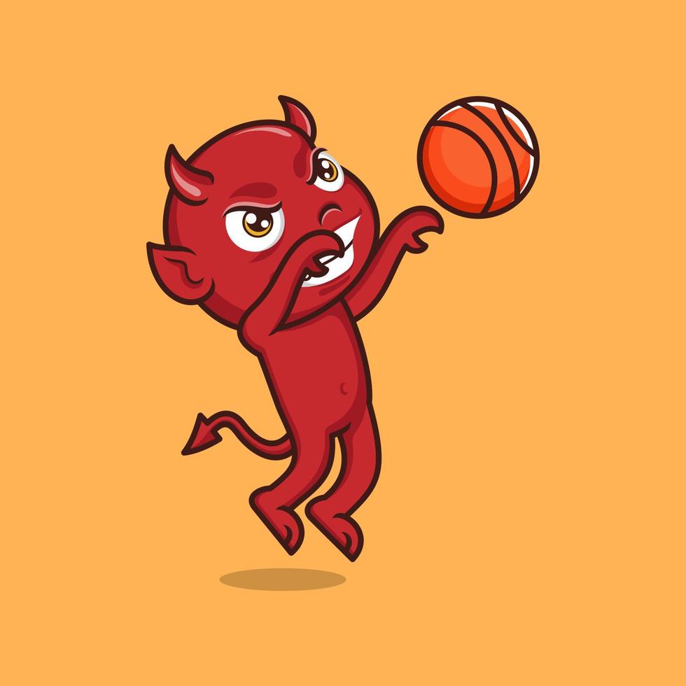 cute cartoon devil playing basketball vector