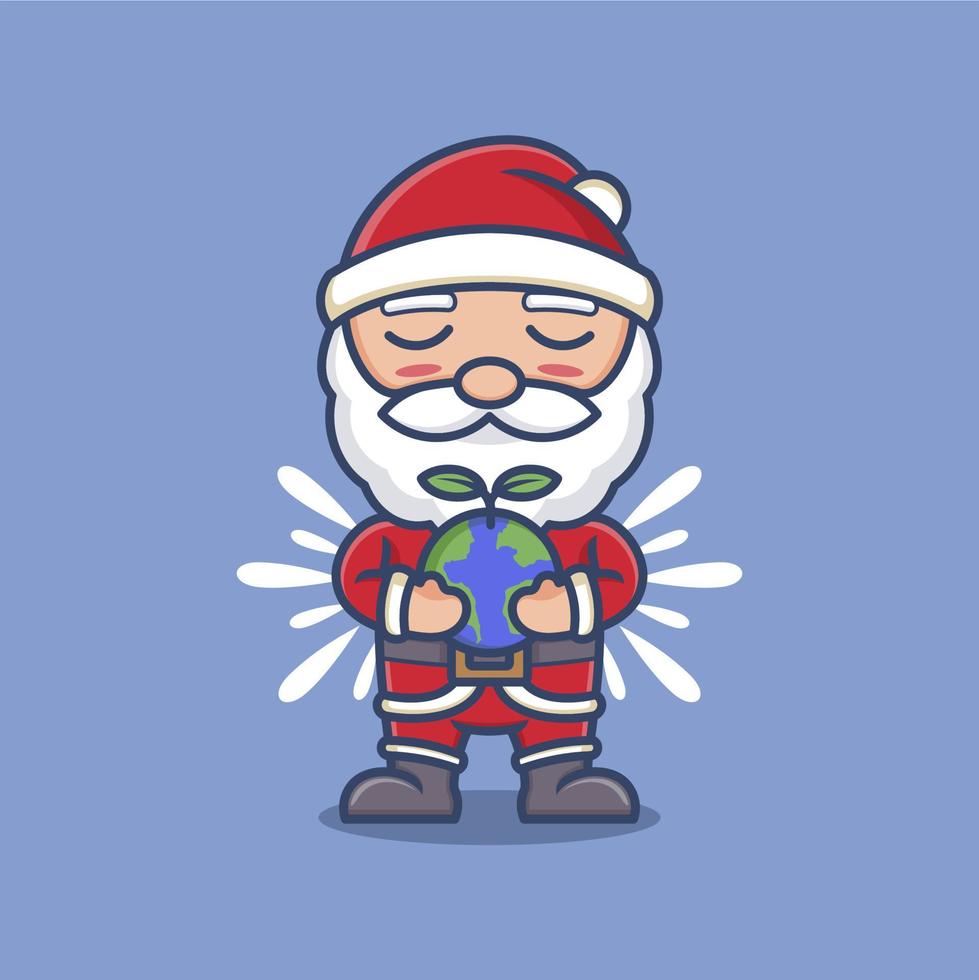 cute cartoon santa claus with earth vector