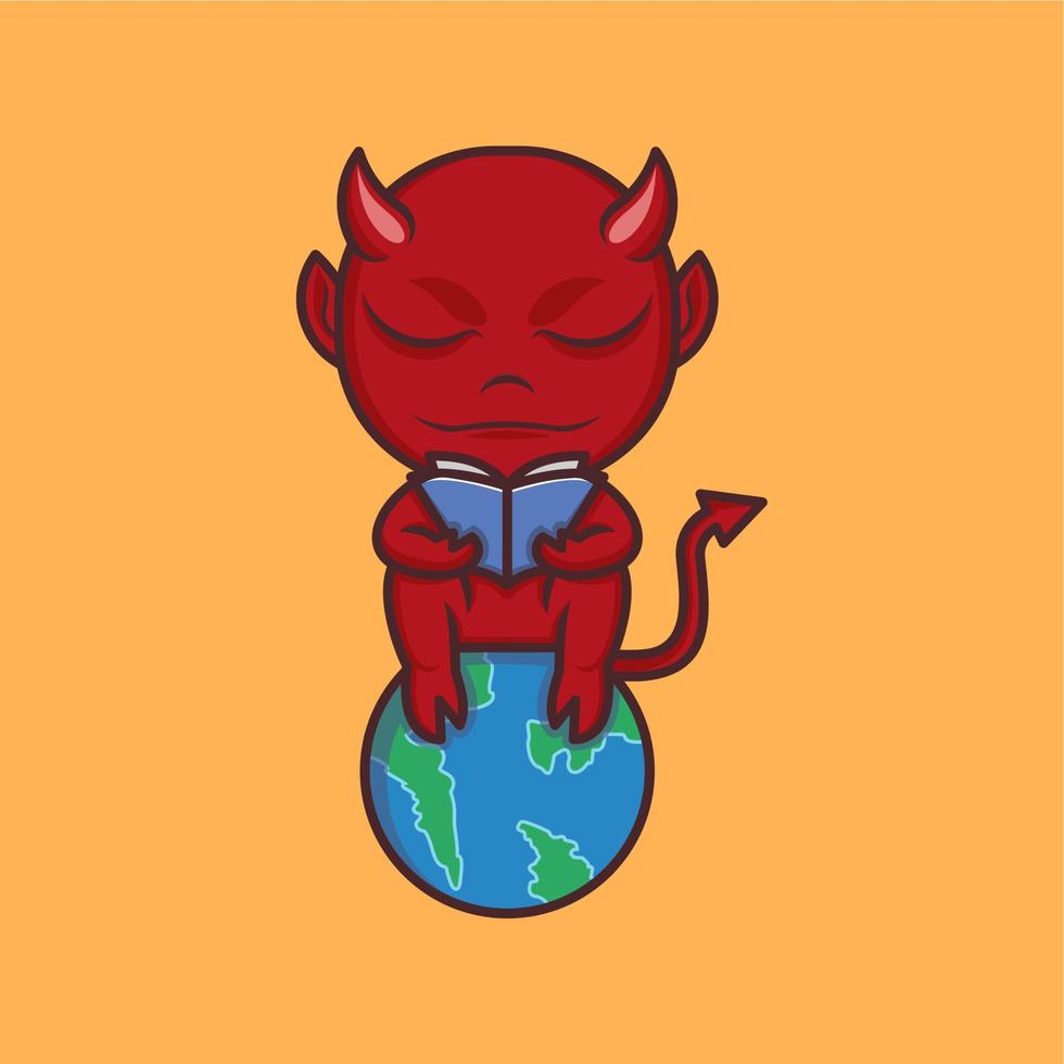 cute cartoon devil reading a book vector