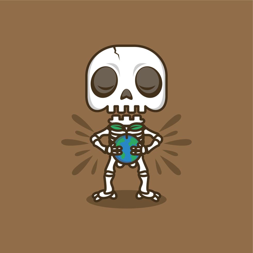 cute cartoon skull with earth vector