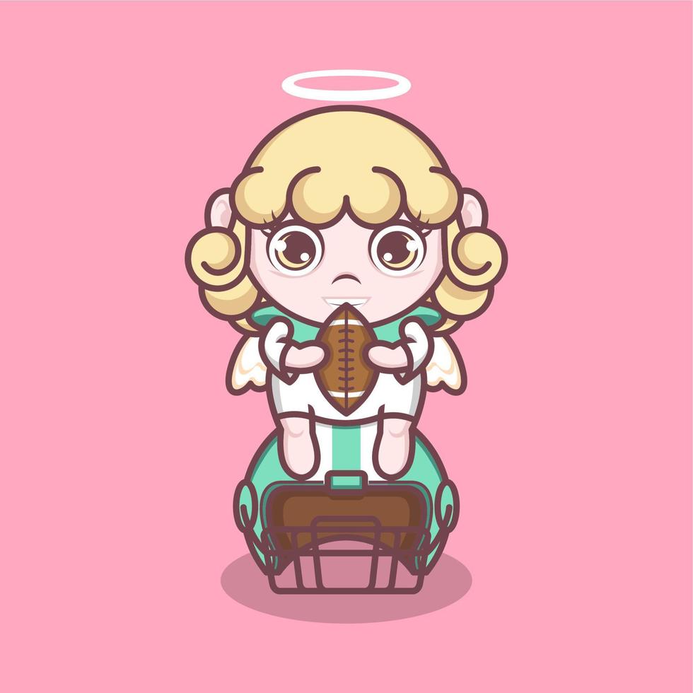 cute cartoon angel playing rugby vector