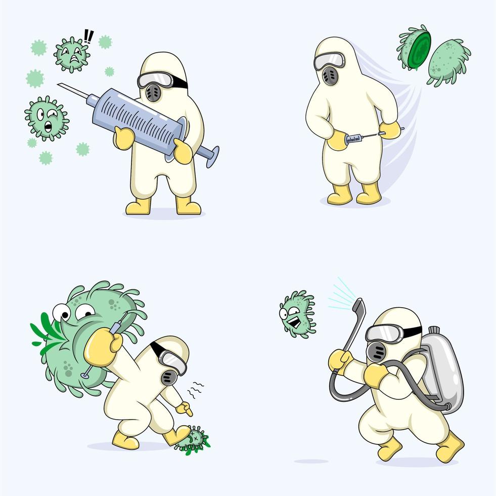 linda dibujos animados médico exterminar virus vector