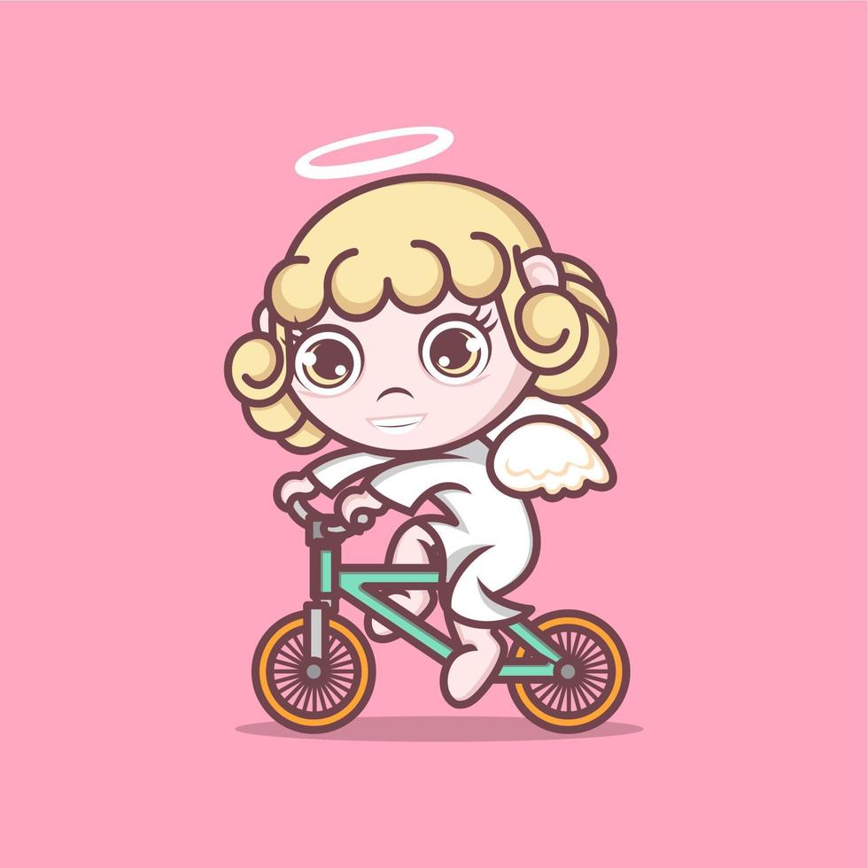 cute cartoon angel cycling vector