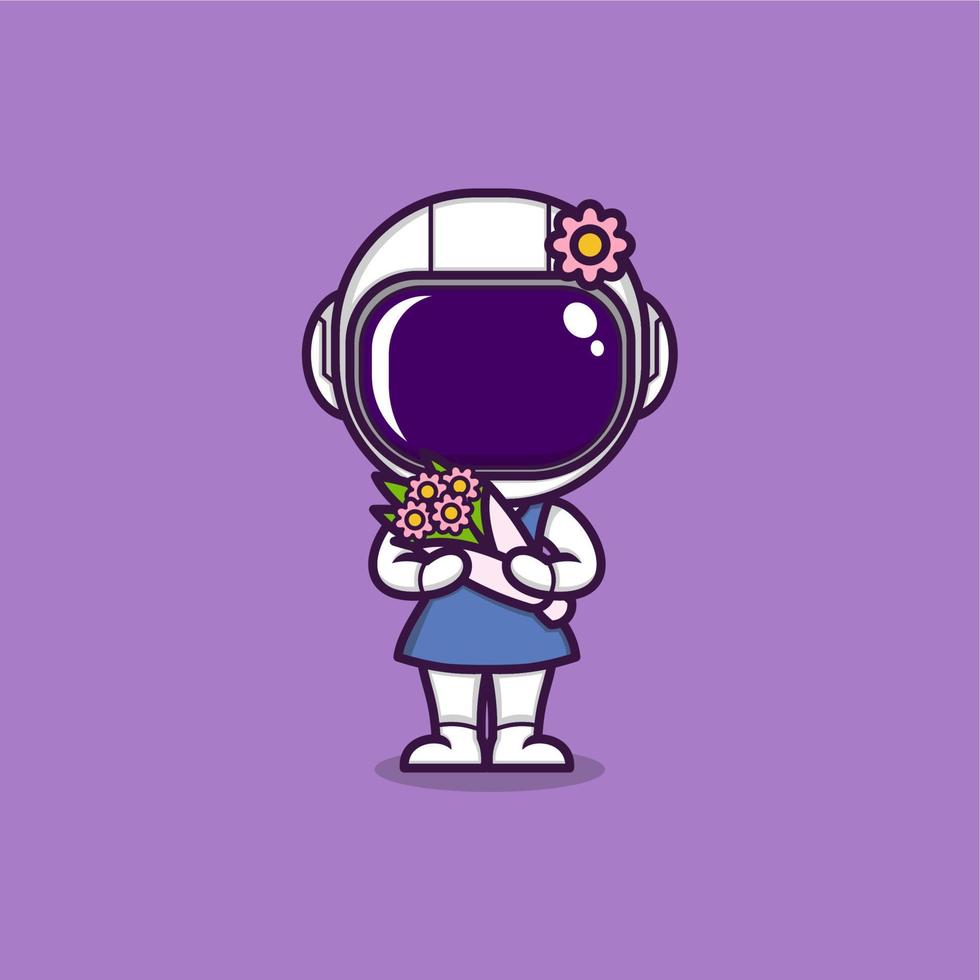 cute cartoon astronaut with flowers vector