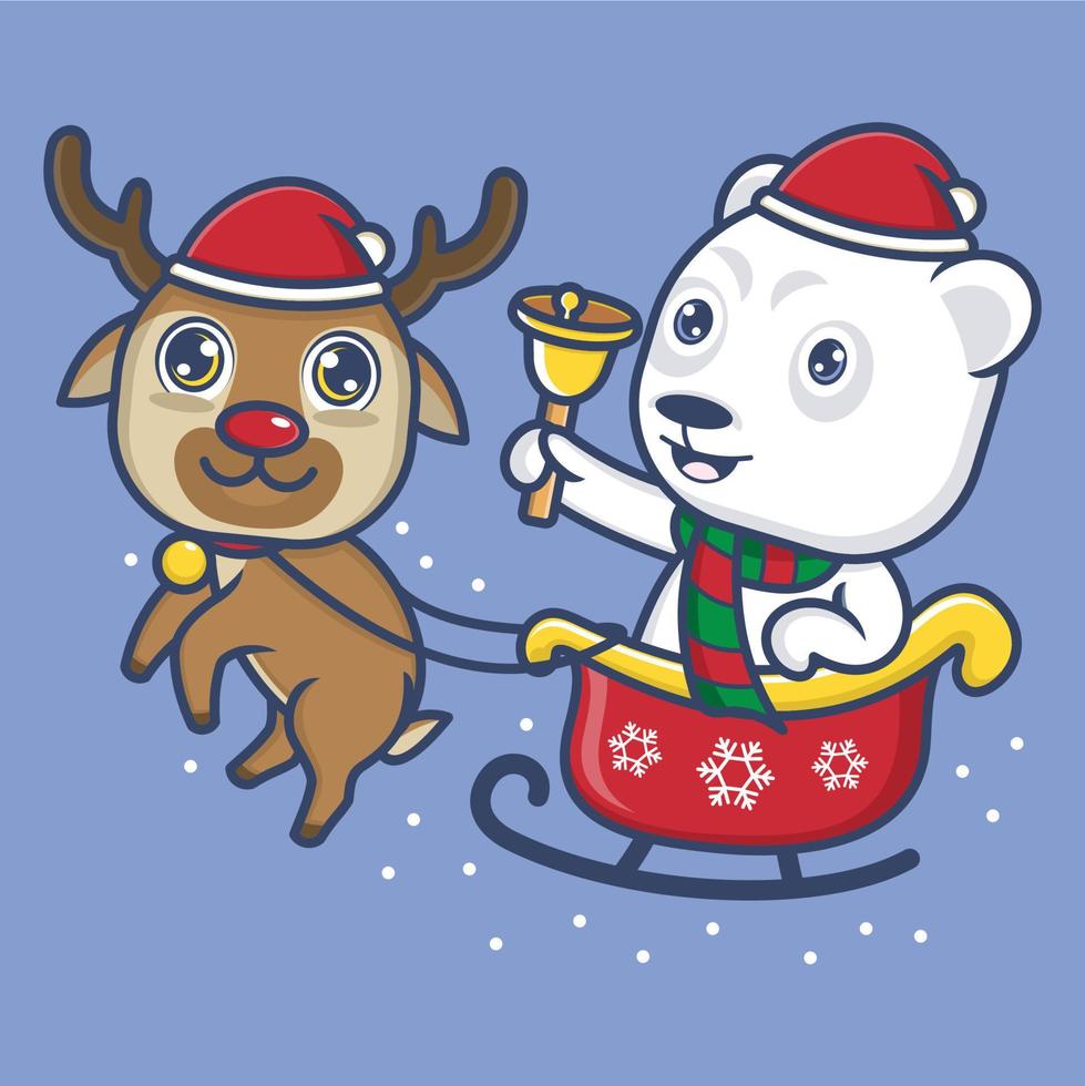 cute cartoon polar bear on christmas vector