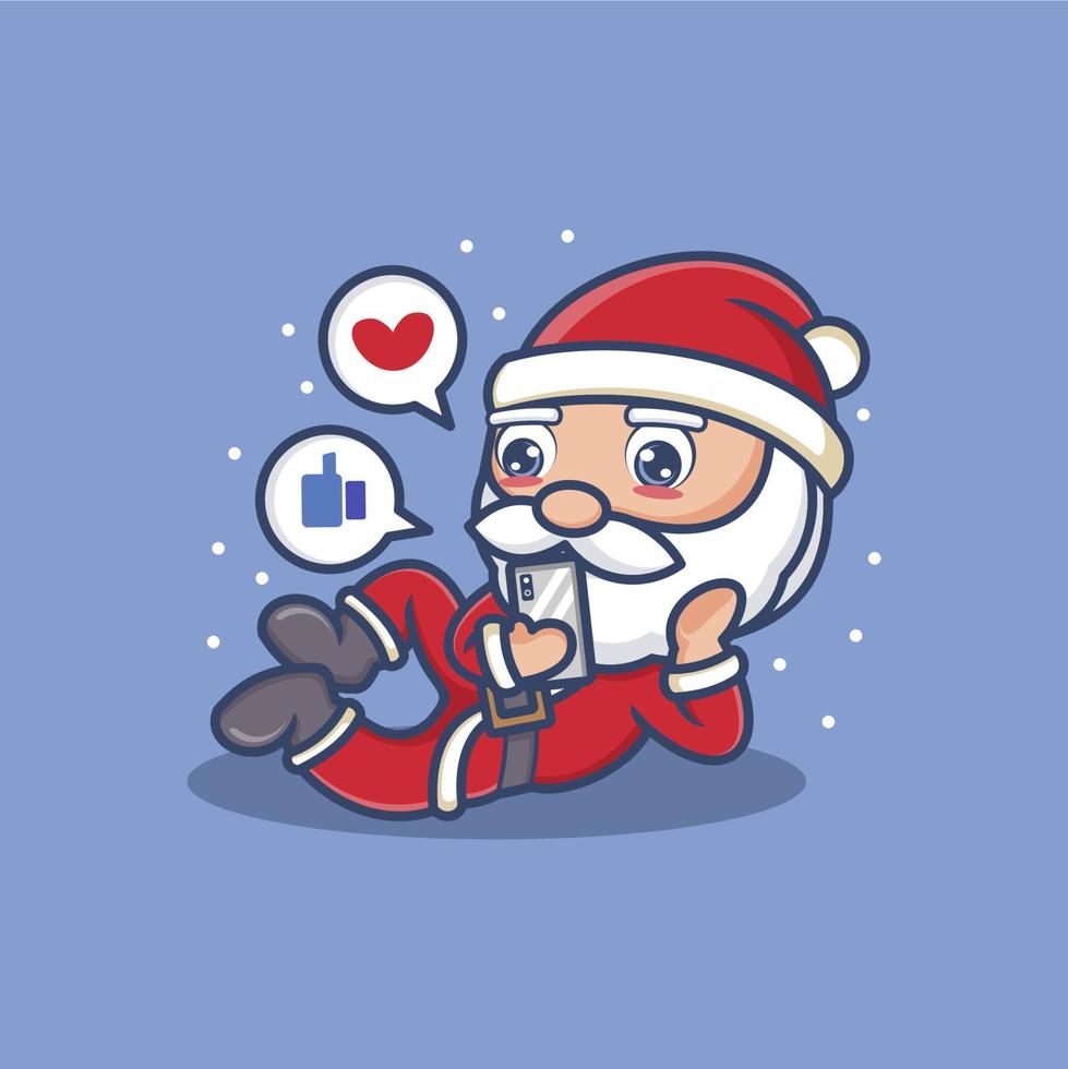 cute cartoon santa claus with smartphone vector