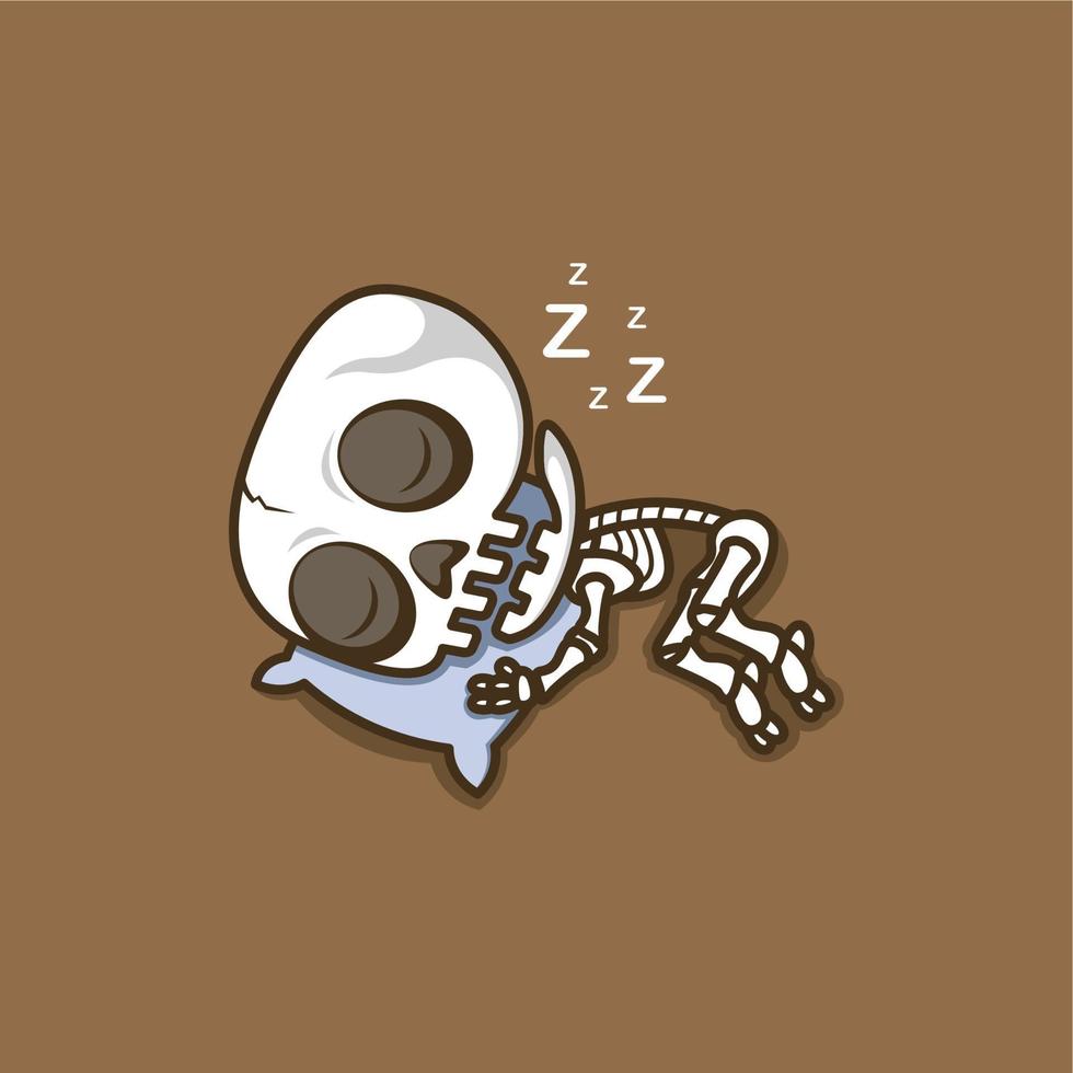 linda dibujos animados cráneo dormido vector