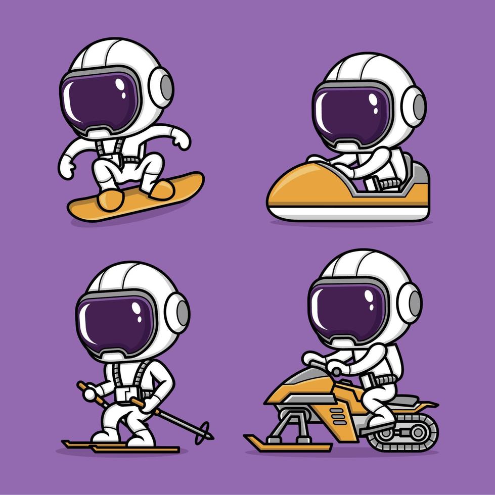 cute cartoon astronaut snow sport vector