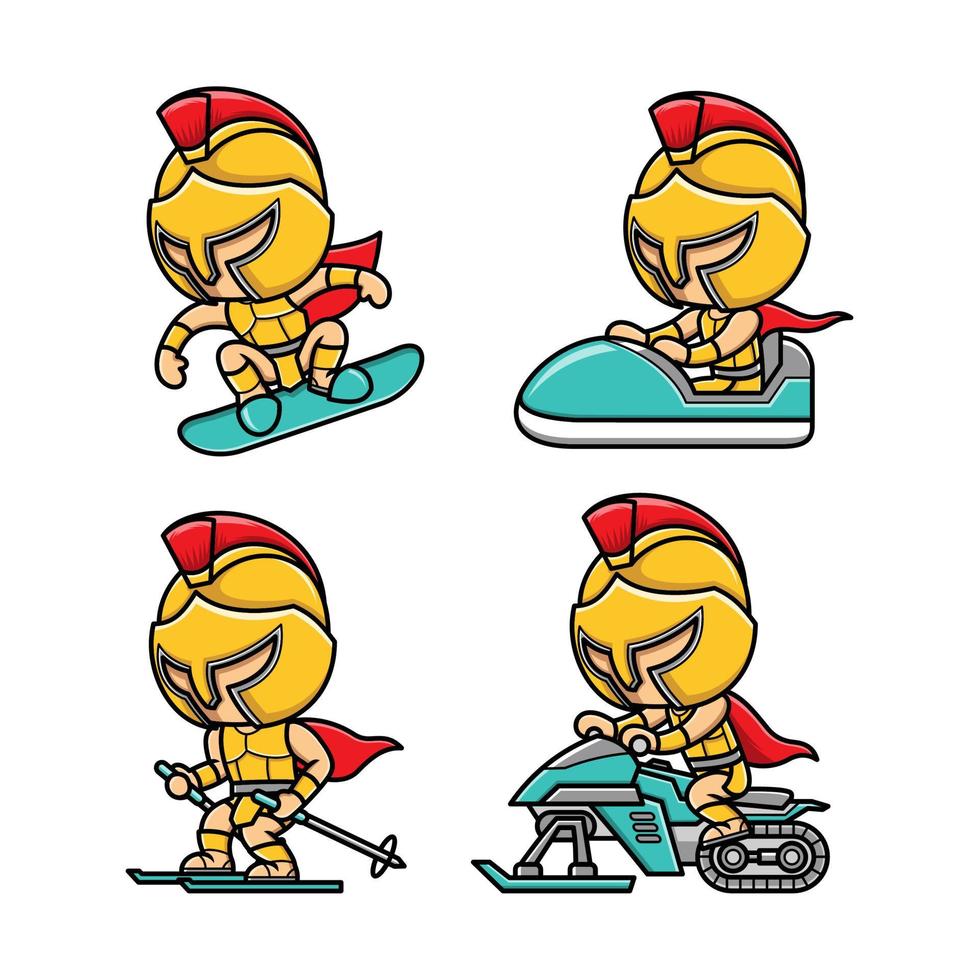 cute cartoon gladiator snow sport vector