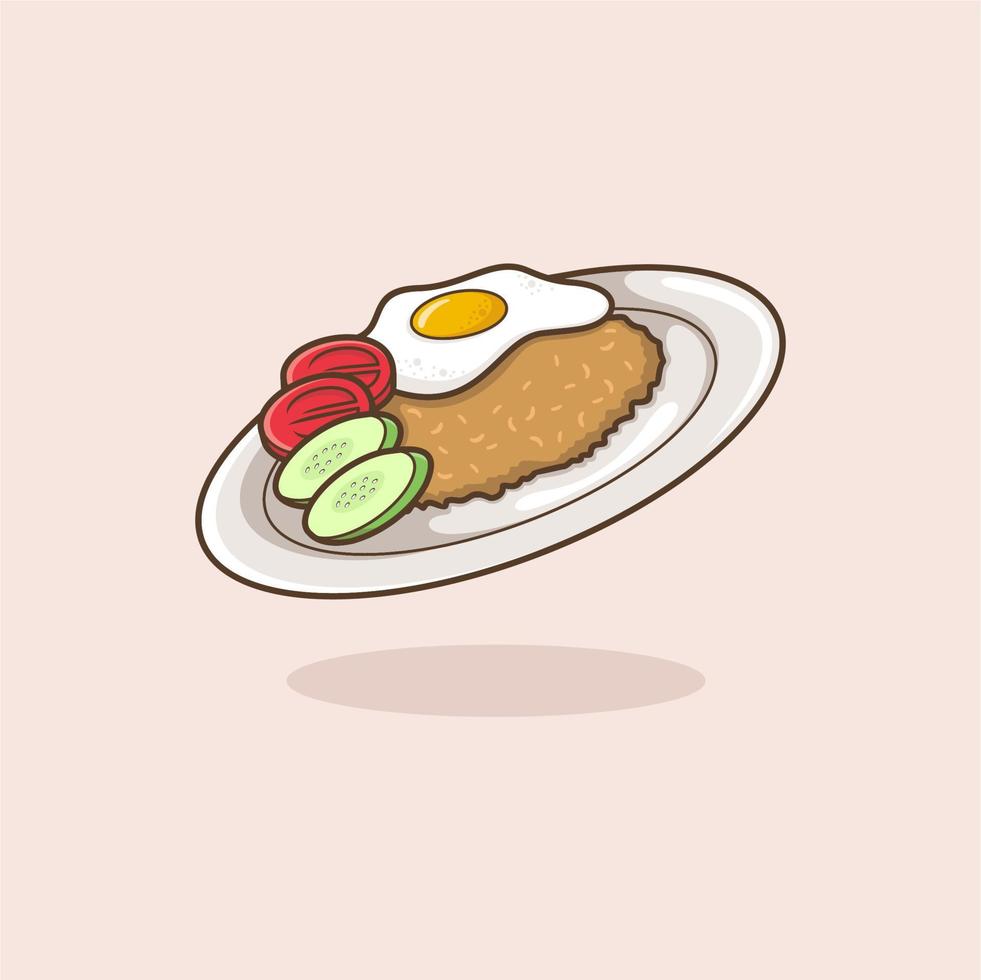 linda dibujos animados frito arroz vector