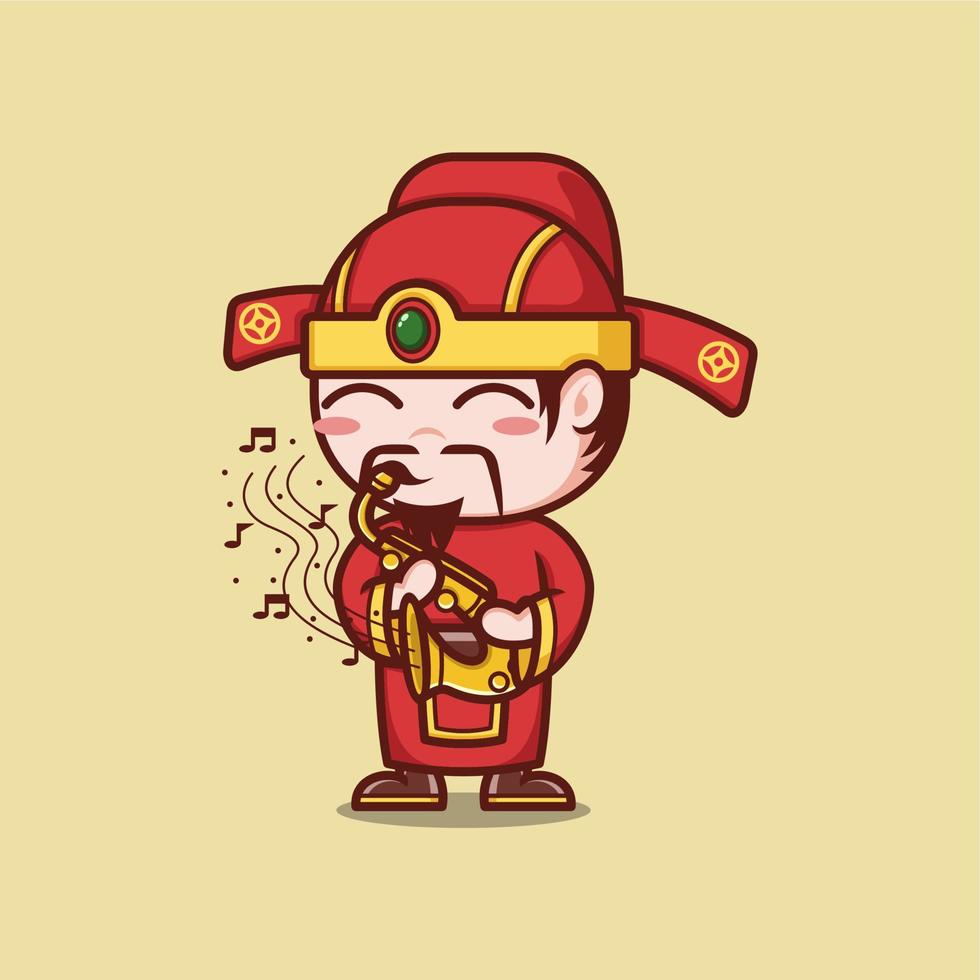 funny cartoon caishen god with music vector