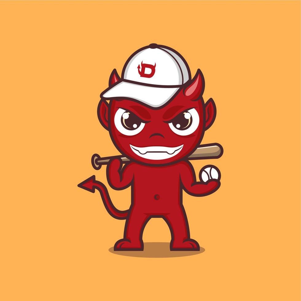 cute cartoon devil playing baseball vector