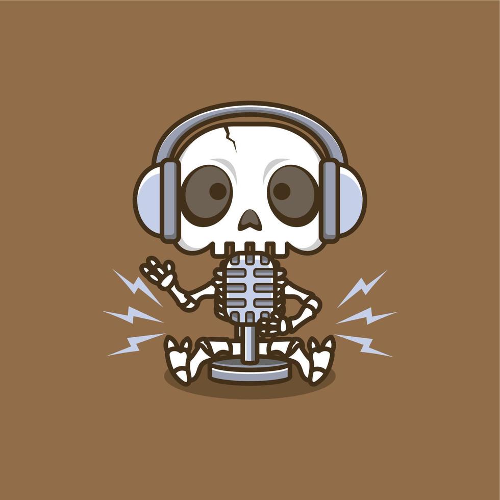 gracioso dibujos animados cráneo podcast vector