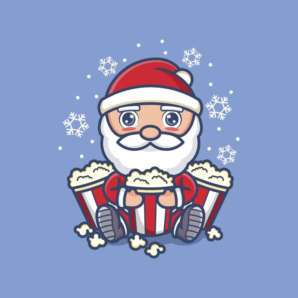 linda dibujos animados Papa Noel claus con palomitas de maiz vector