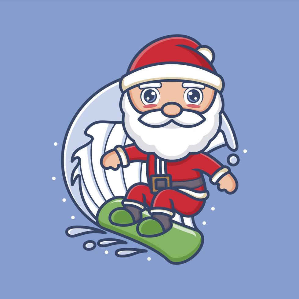 cute cartoon santa surfing on the beach vector