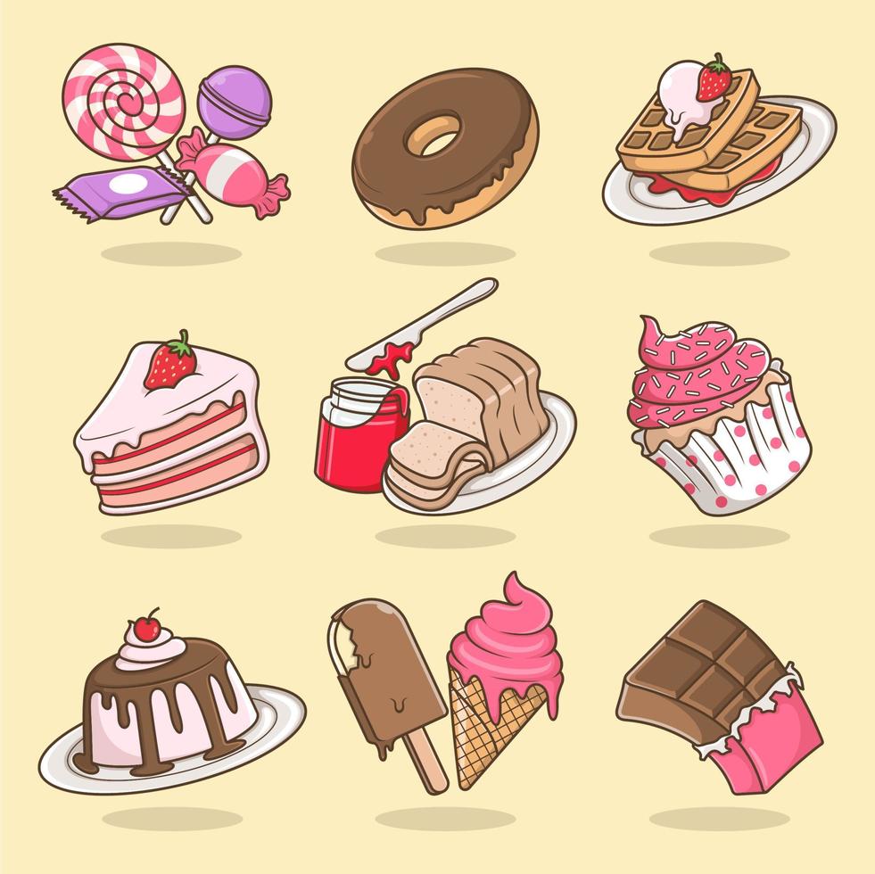 sweet food cartoon collection vector