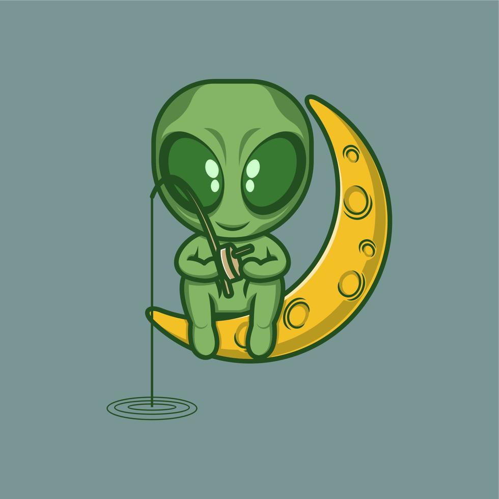 funny cartoon alien fishing vector