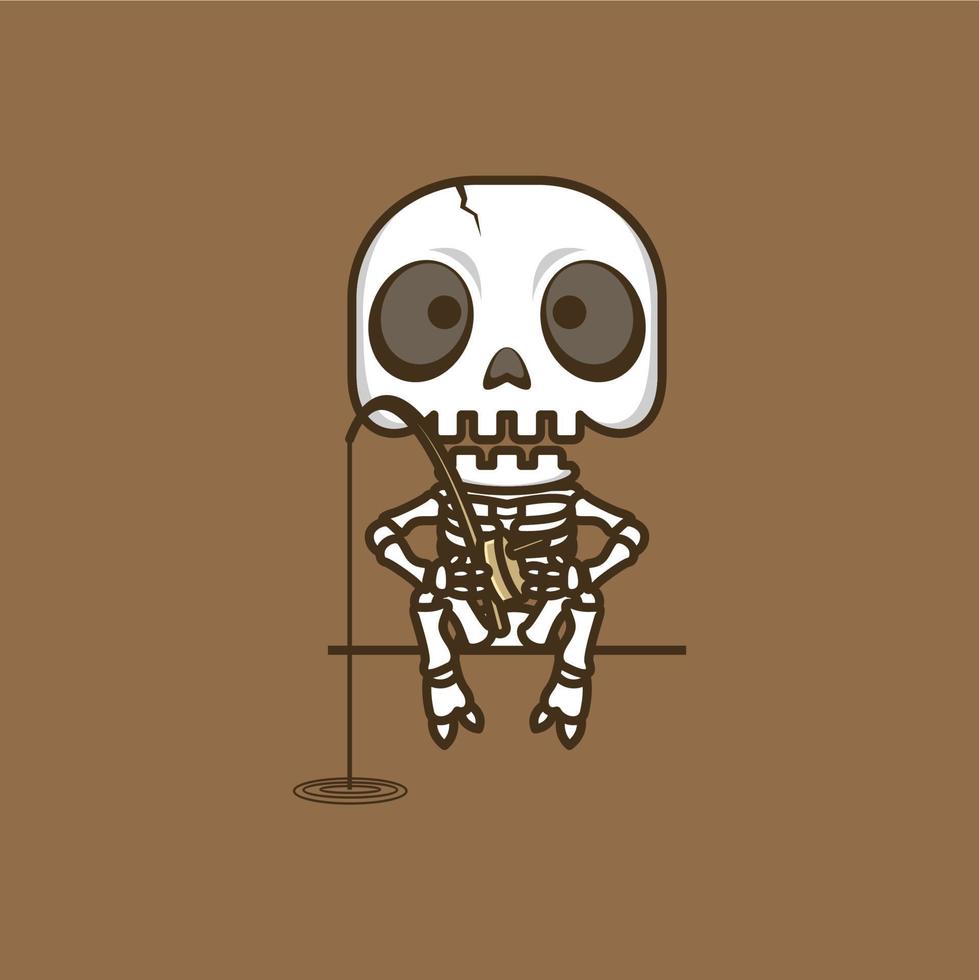 cute cartoon skull fishing vector