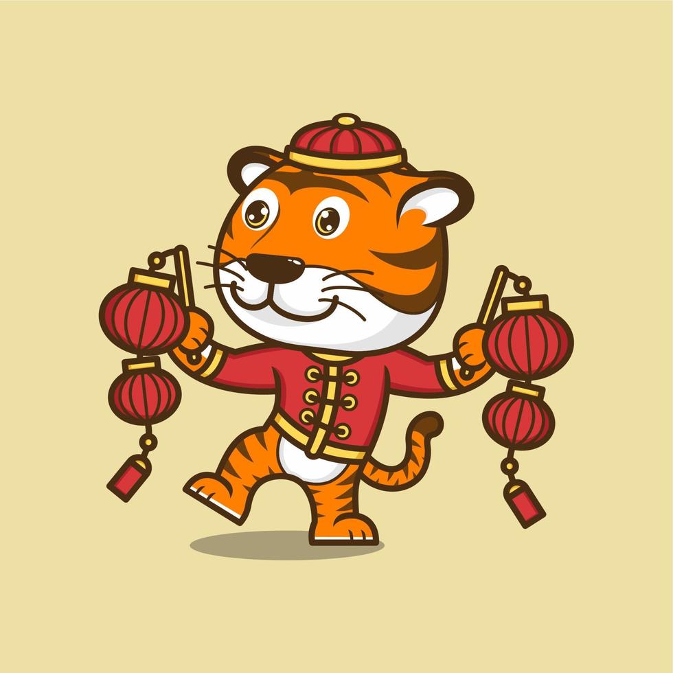 cute cartoon tiger in chinese new year vector