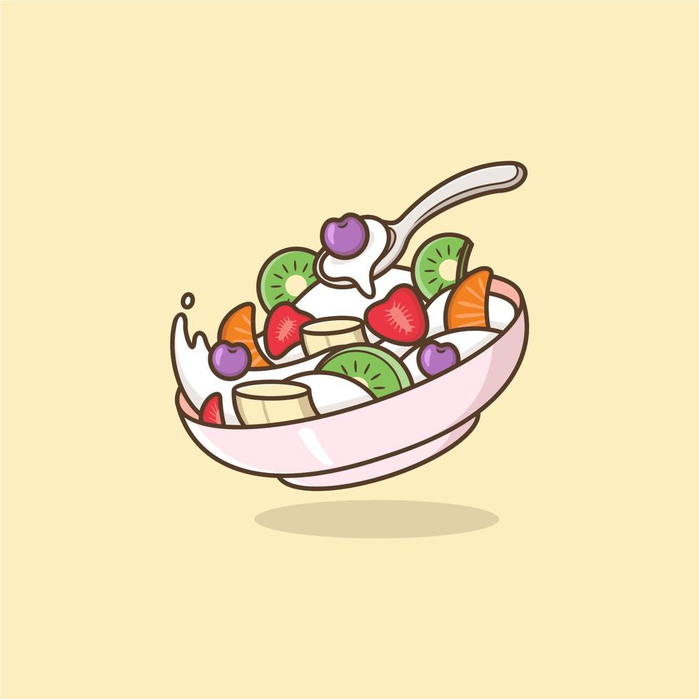 cute cartoon fruit salad vector