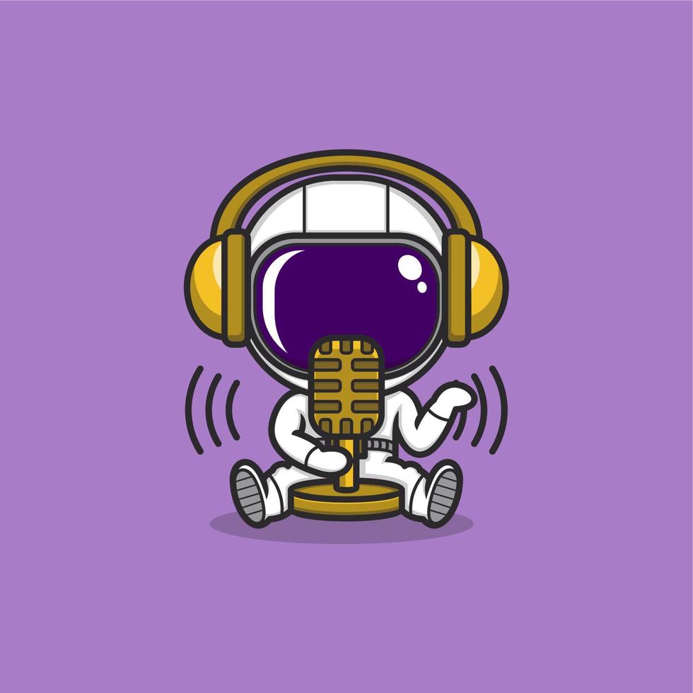 funny cartoon astronaut broadcast podcast vector