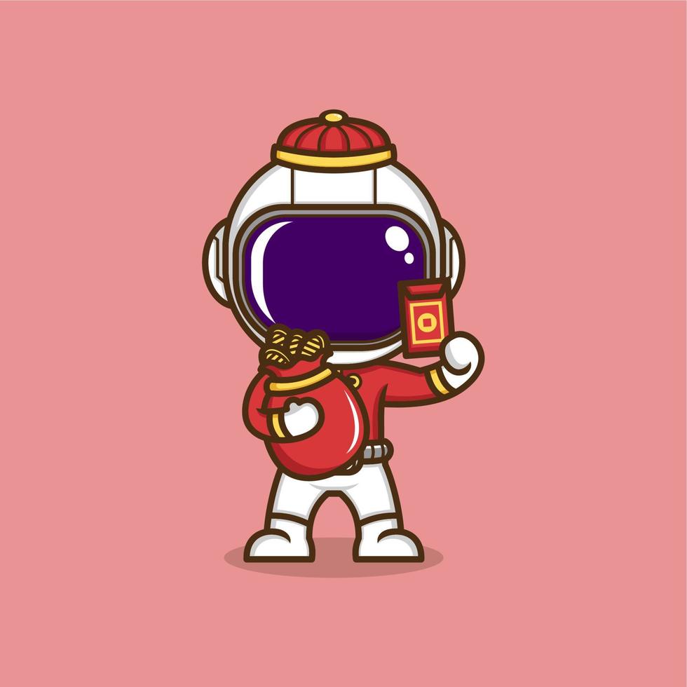 cute cartoon astronaut in chinese new year vector