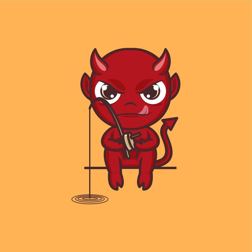 cute cartoon devil fishing vector