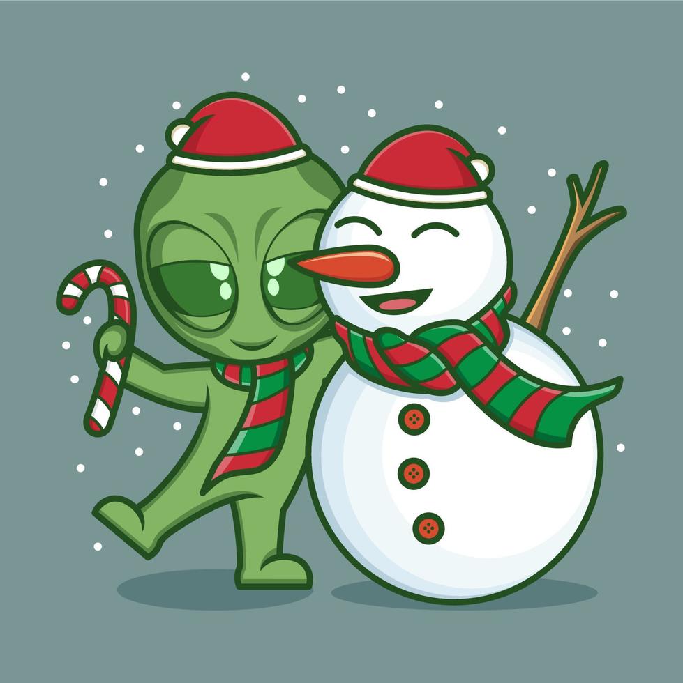 cute cartoon alien on christmas vector