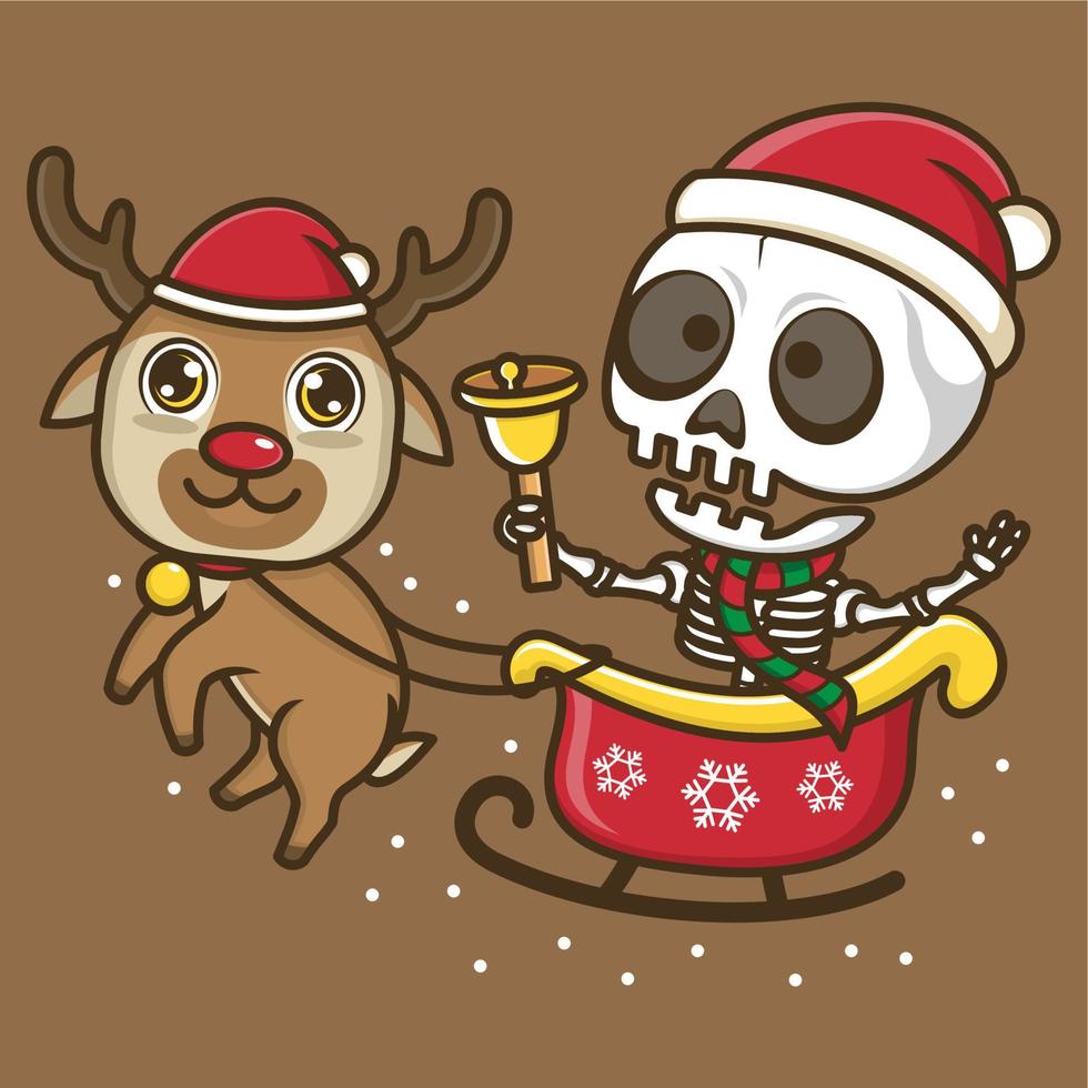 cute cartoon skull on christmas vector
