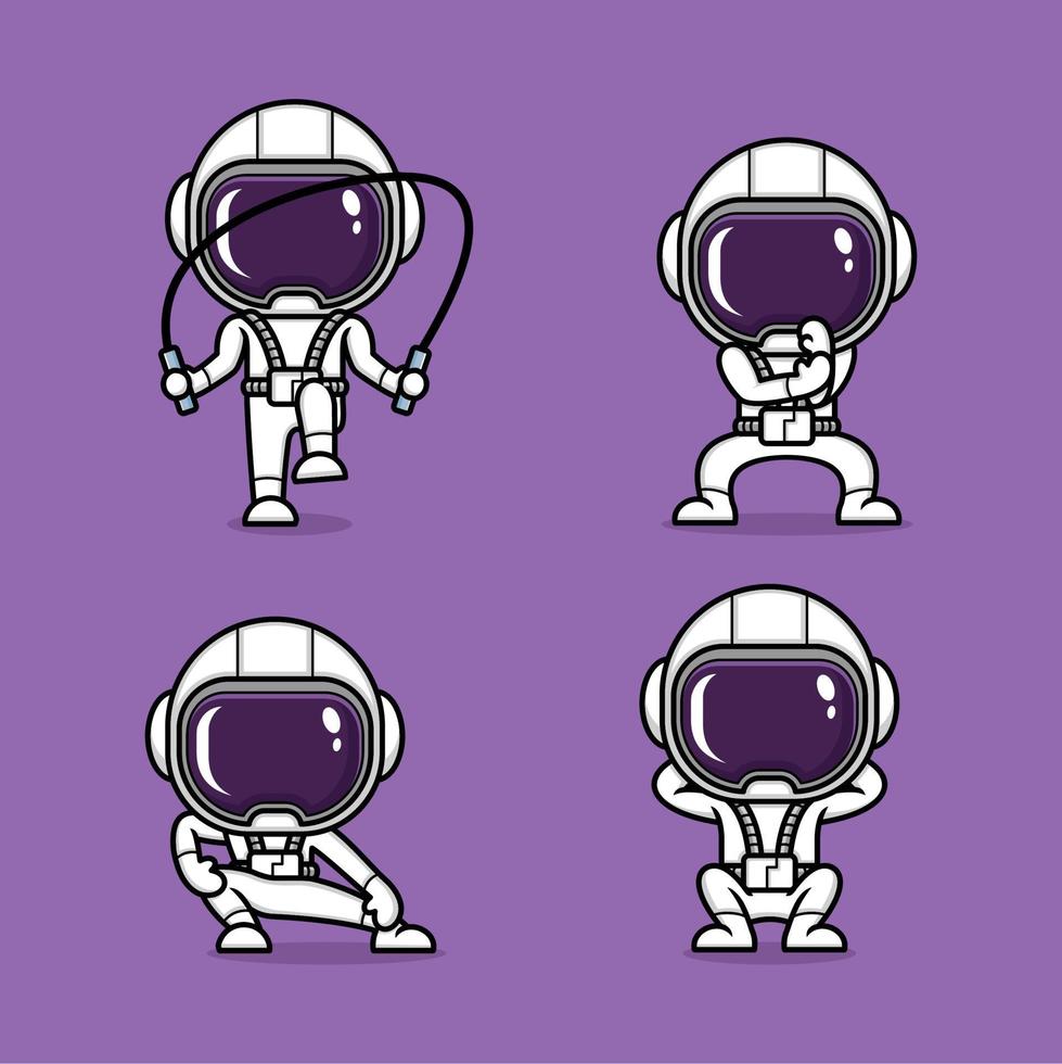 cute cartoon astronaut stretching sport vector