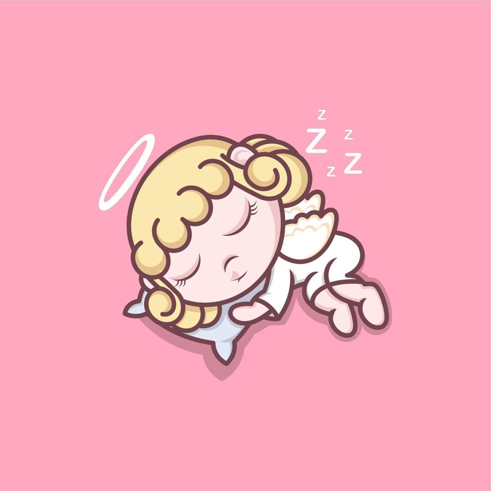 linda dibujos animados ángel dormido vector