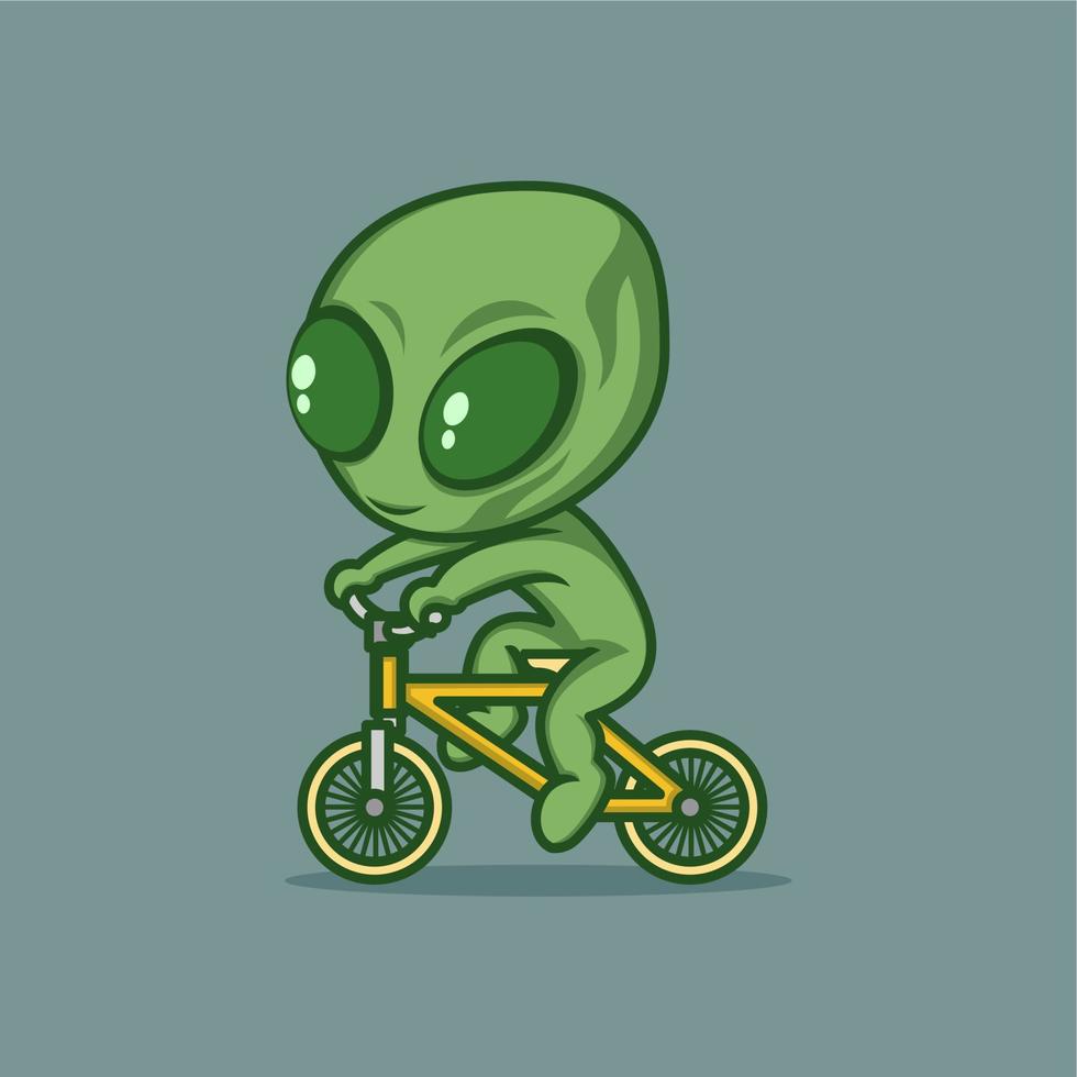 cute cartoon alien with bike vector