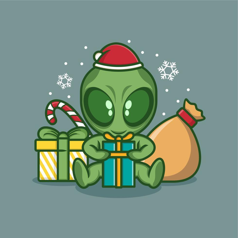 cute cartoon alien on christmas vector